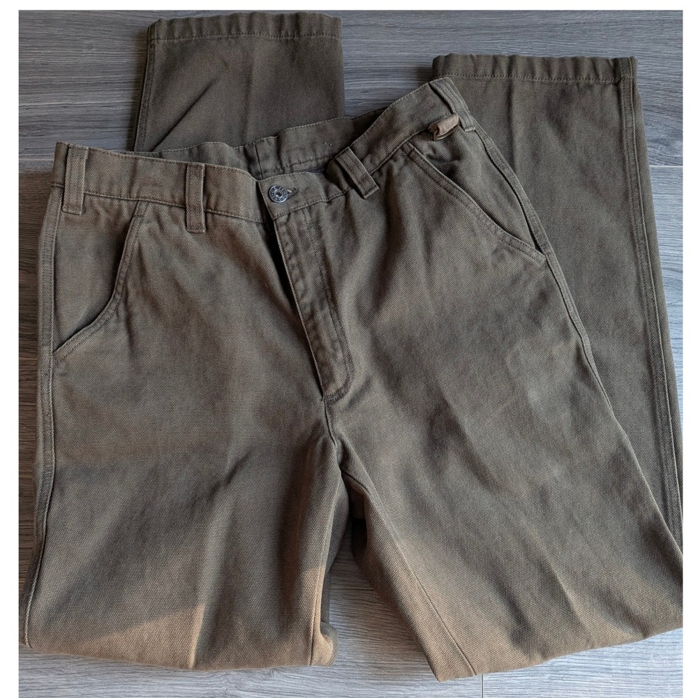 Orvis Mens Green Canvas Work Pants Straight Leg Utility D-Ring Field Pants 32x32